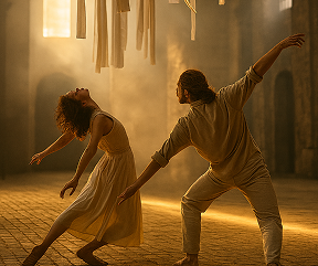 Danseurs sous lumière dorée 1